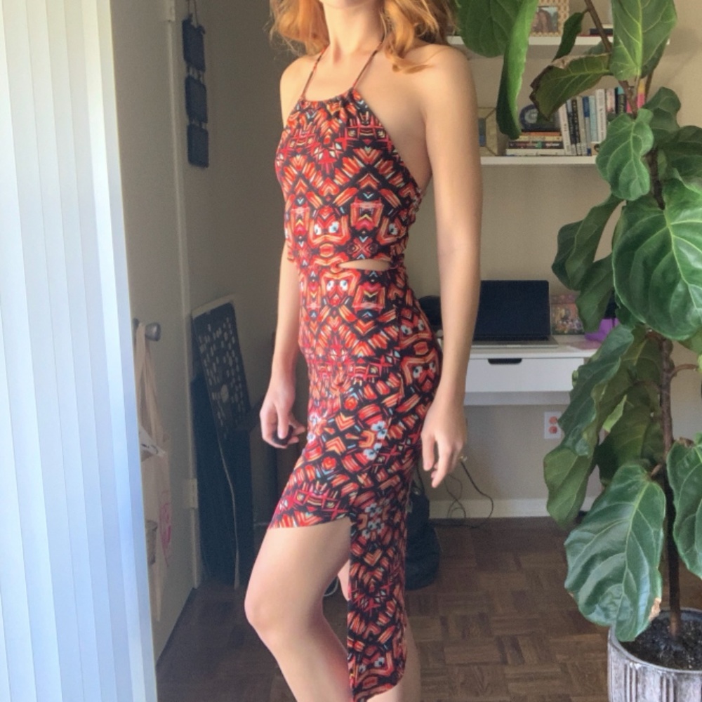 Charlotte Russe Asymmetrical Printed Halter Dress